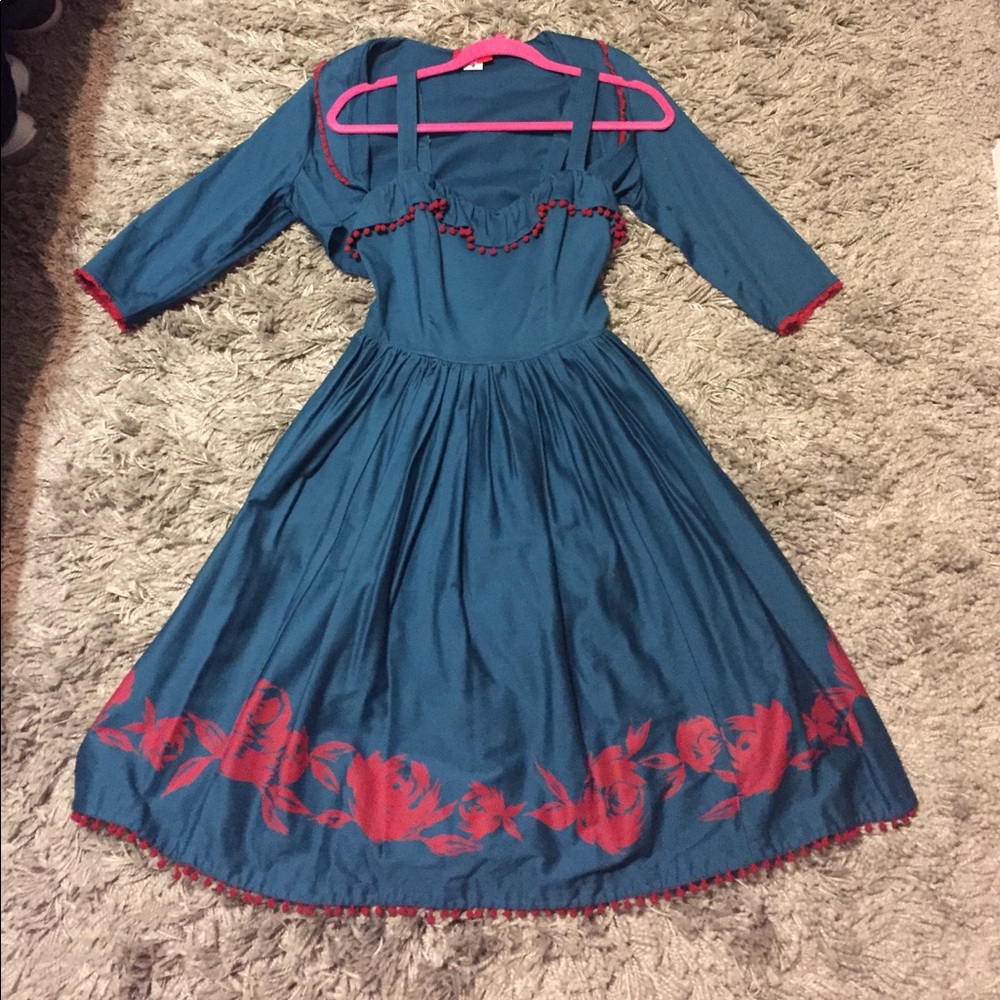 Rare PUG Pinup couture Bella Donna dress with matching bolero jacket